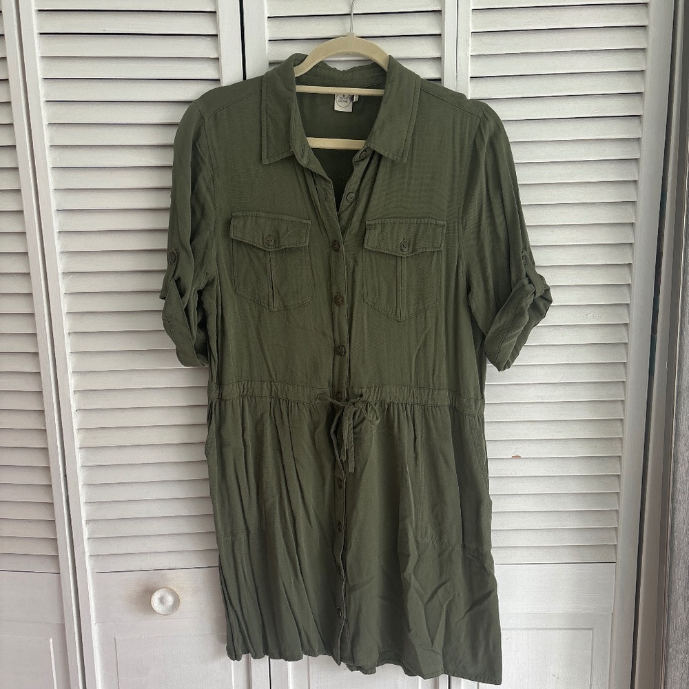 Army green shirt dress